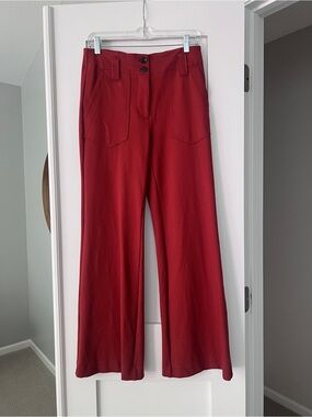Anthropologie Red High-Waist Wide-Leg Trousers